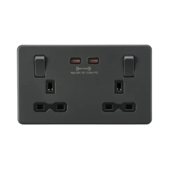 Knightsbridge SFR9965AT 13A 2G DP Switched Socket with USB-C FASTCHARGE - Anthracite