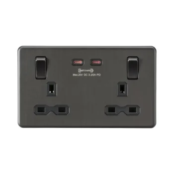 Knightsbridge SFR9965SB 13A 2G DP Switched Socket with Dual USB-C [65W DUAL FASTCHARGE] - Smoked Bronze