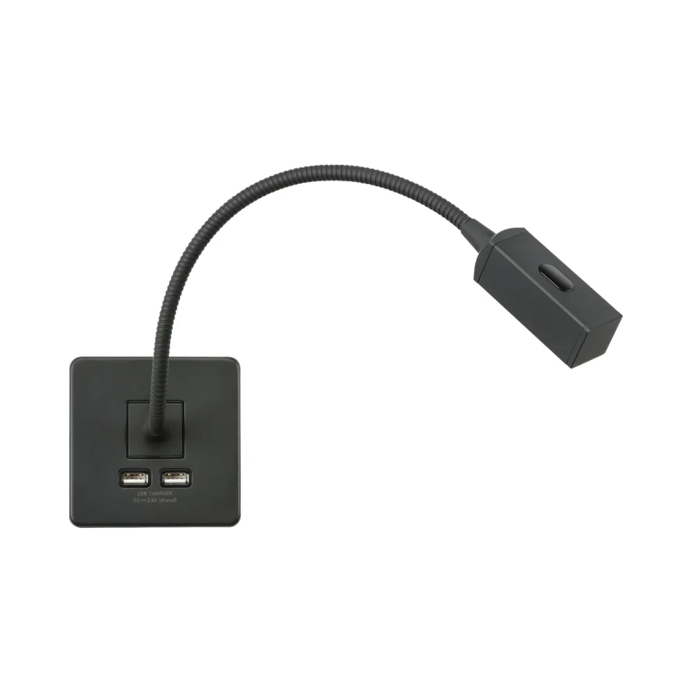 Knightsbridge SFRLAT LED Dimmable Reading Light with Dual USB A - Anthracite 1 Knightsbridge SFRLAT LED Dimmable Reading Light with Dual USB A - Anthracite