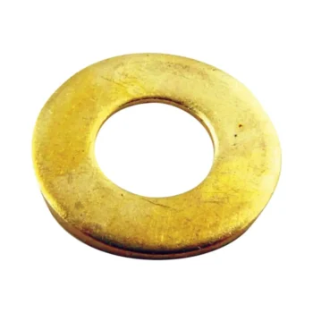 Pack of Olympic Fixings 216-355-080 M4 brass washers with bright dipped finish, ideal for corrosion-resistant electrical and hardware applications.