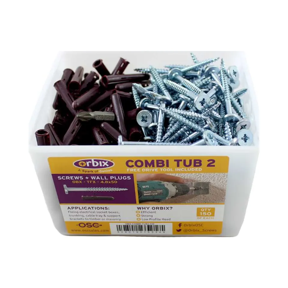 Orbix OBX-COMBI-TUB2 with Brown Wall Plugs and Screws 1 Orbix OBX-COMBI-TUB2 Orbix OBX-COMBI-TUB2 with Brown Wall Plugs and Screws