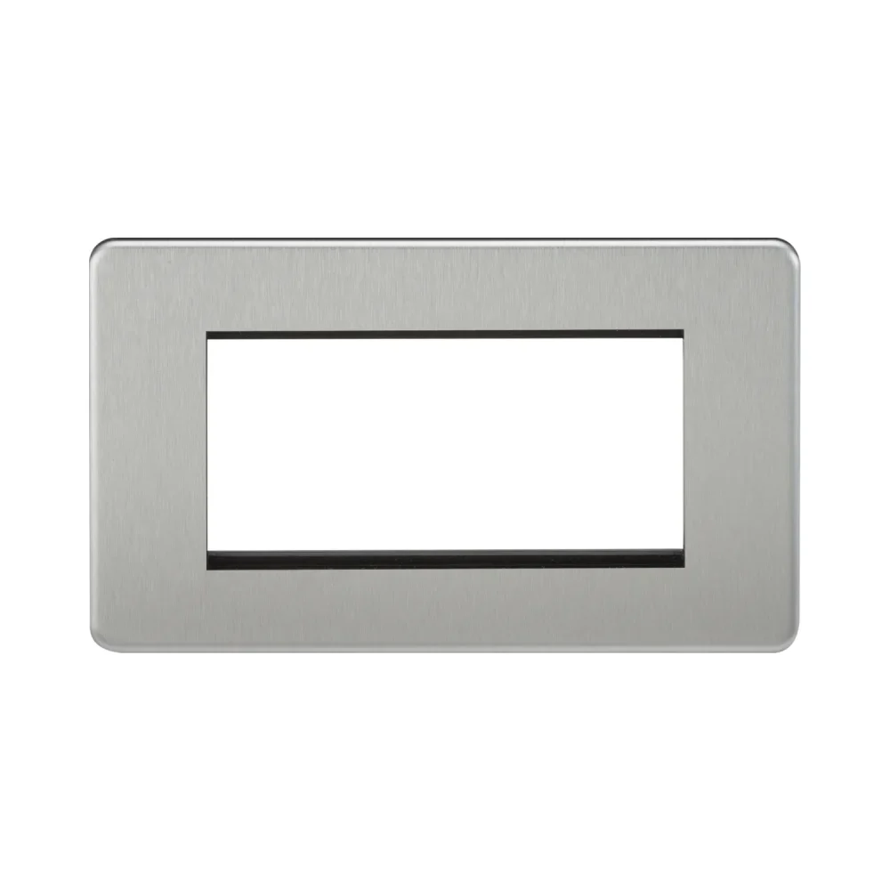 Knightsbridge Screwless 4G Modular Faceplate - Brushed Chrome 1 Knightsbridge SF4GBC Knightsbridge Screwless 4G Modular Faceplate - Brushed Chrome