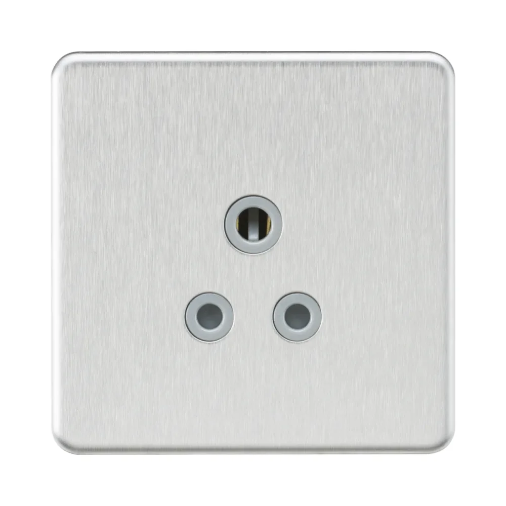Knightsbridge Screwless 5A Unswitched Socket - Brushed Chrome with Grey Insert 1 Knightsbridge SF5ABCG Knightsbridge Screwless 5A Unswitched Socket - Brushed Chrome with Grey Insert
