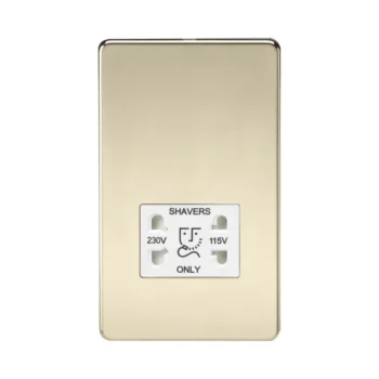 Knightsbridge SF8900PBW Knightsbridge Screwless 115V/230V Dual Voltage Shaver Socket - Polished Brass with White Insert
