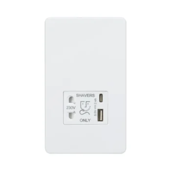 Knightsbridge SF8909MW Knightsbridge 230V Shaver Socket with Dual USB A+C (5V DC 2.4A shared) - Matt White with White Insert