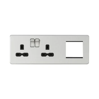 Knightsbridge SFR192LBC Knightsbridge Screwless 13A 2G DP Socket + 2G Modular Combination Plate - Brushed Chrome with Black Insert