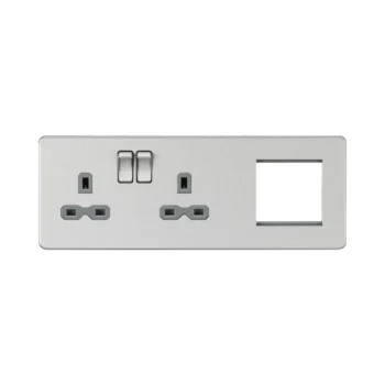 Knightsbridge SFR192LBCG Knightsbridge Screwless 13A 2G DP Socket + 2G Modular Combination Plate - Brushed Chrome with Grey Insert