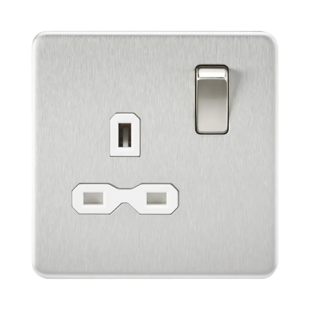 Knightsbridge Screwless 13A 1G DP Switched Socket - Brushed Chrome with White Insert 1 Knightsbridge SFR7000BCW Knightsbridge Screwless 13A 1G DP Switched Socket - Brushed Chrome with White Insert
