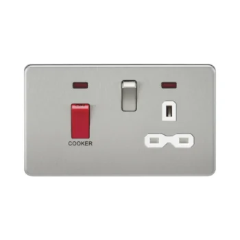 Knightsbridge SFR8333NBCW Knightsbridge Screwless 45A DP Switch and 13A Switched Socket with Neons - Brushed Chrome with White Insert