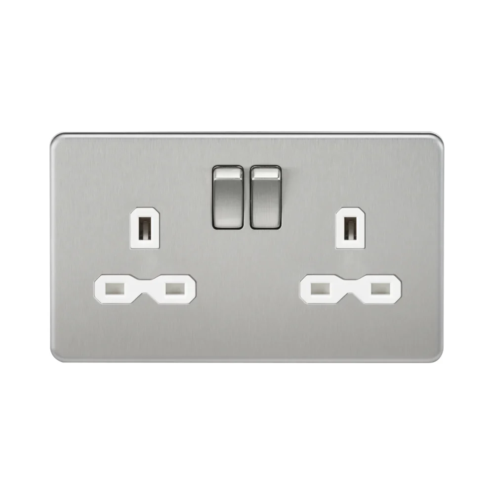 Knightsbridge Screwless 13A 2G DP Switched Socket - Brushed Chrome with White Insert 1 Knightsbridge SFR9000BCW Knightsbridge Screwless 13A 2G DP Switched Socket - Brushed Chrome with White Insert