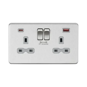 Knightsbridge SFR9909BCG Knightsbridge 13A 2G Switched Socket with Dual USB [FASTCHARGE] A+C - Brushed Chrome with Grey Insert
