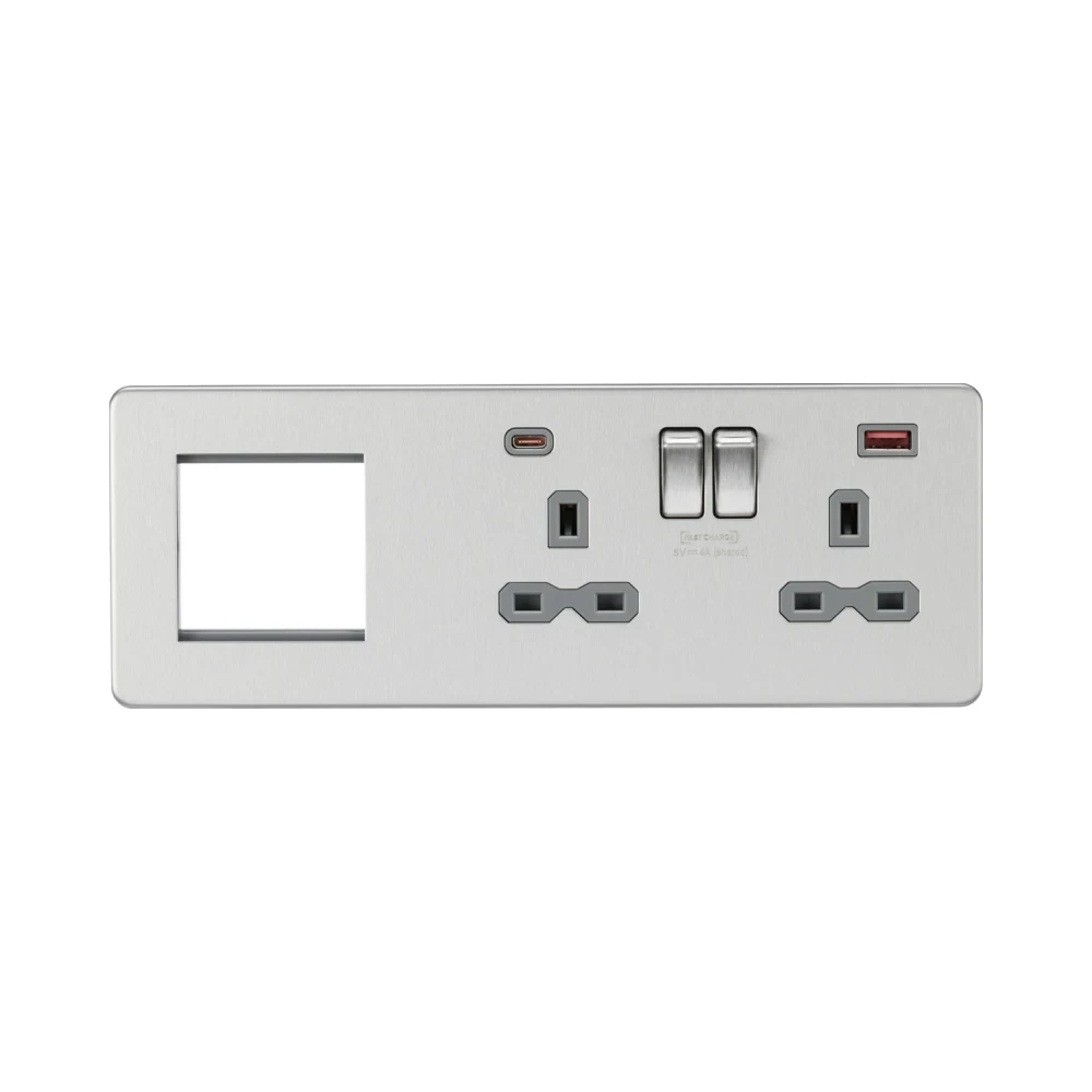 Knightsbridge Screwless 13A 2G USB Socket with Euro Plate 1 Knightsbridge SFR992RBCG Knightsbridge Screwless 13A 2G USB Socket with Euro Plate