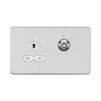 Knightsbridge SFR9LOCKBCW Knightsbridge 13A 1G DP Lockable Socket - Brushed Chrome with White Insert