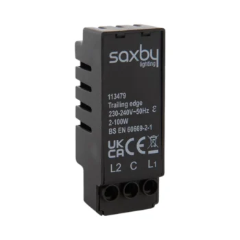 Saxby 113479 100W Dimmer Module – Sleek, black dimmer module designed for full compatibility with Saxby’s dimmable lighting range.