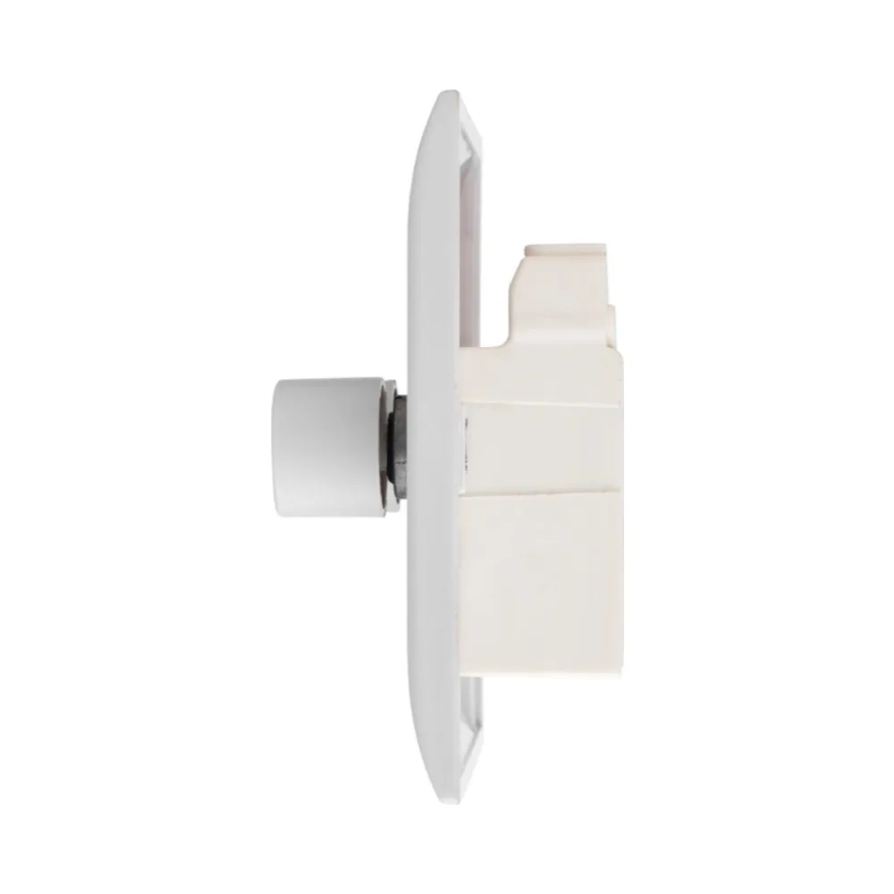 Saxby CE662 Curved Edge 2G LED Dimmer 5-100W 4 Saxby CE662 white curved edge 2G LED dimmer switch, dual-gang, antimicrobial, universal 5–100W dimming, 2-way push on/off rotary control.