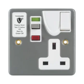 Timeguard RCD04MPVN Timeguard Valiance+ RCD Protected Passive Single Gang Metal Switched Socket 2