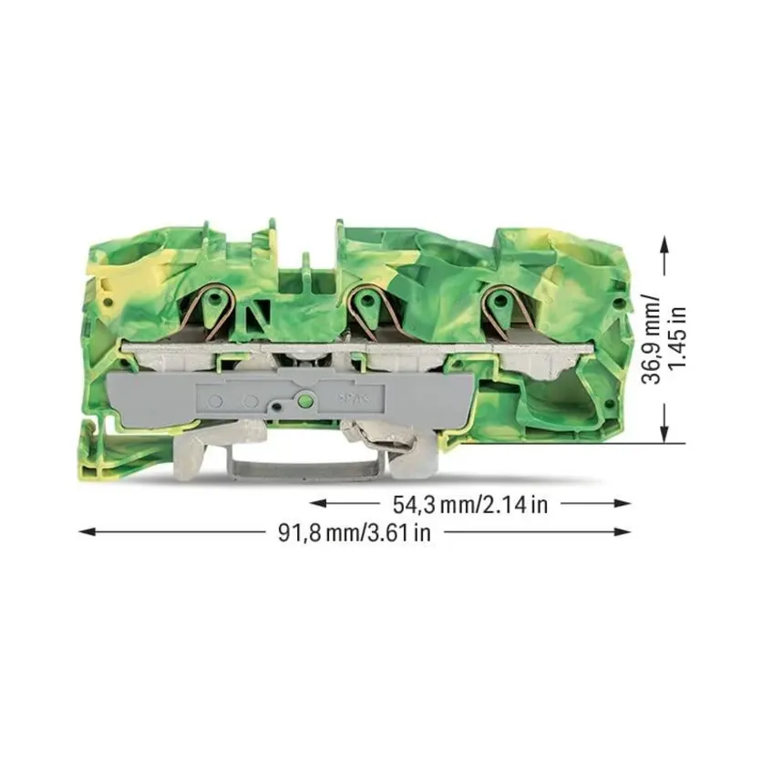 Wago 2016-1307 3-Conductor Ground Terminal Block - 16mm² Green-Yellow 2 Wago 2016-1307 3-Conductor Ground Terminal Block - 16mm² Green-Yellow 2
