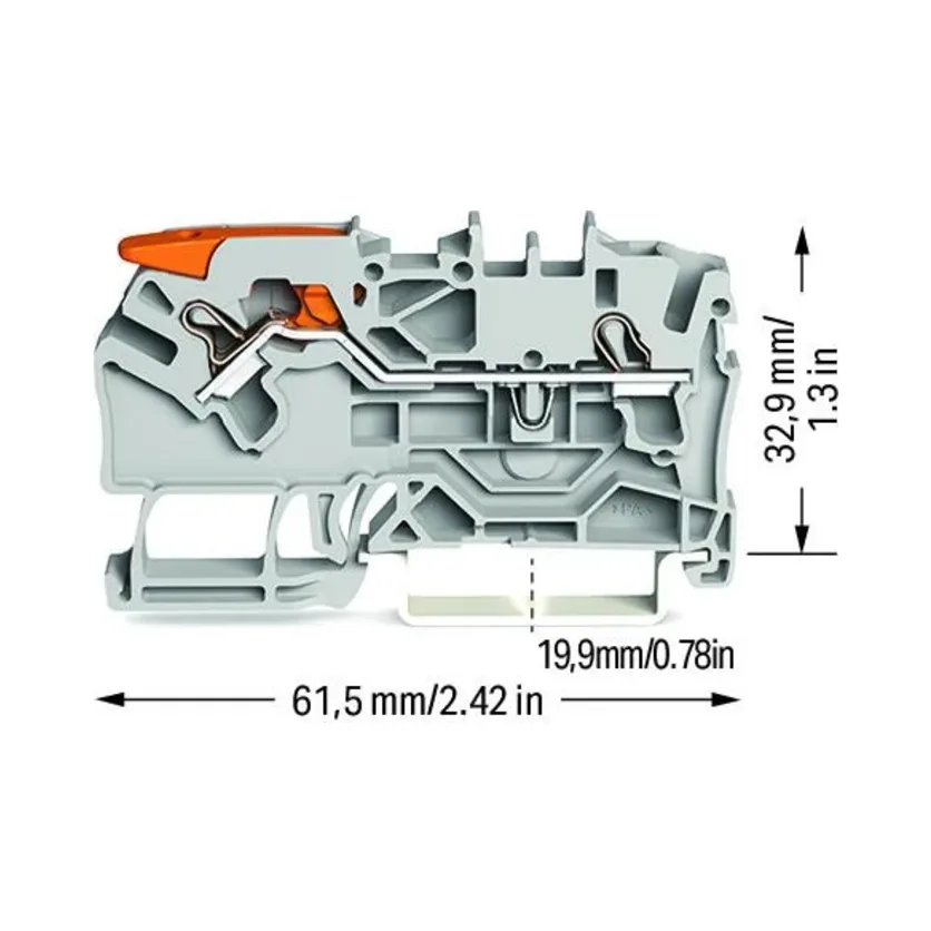 Wago 2102-1201 2-Conductor Through Terminal Block with Lever and Push-In Cage Clamp - 800V 24A 2.5mm² Grey 2 Wago 2102-1201 Wago 2102 2-Conductor Through Terminal Block with Lever and Push-In Cage Clamp - 800V 24A 2.5 mm² Grey 2