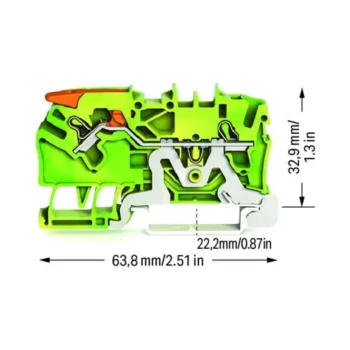 Wago 2102-1207 Wago 2102 2-Conductor Ground Terminal Block with Lever and Push-In Cage Clamp - 2.5 mm² Green-Yellow 2
