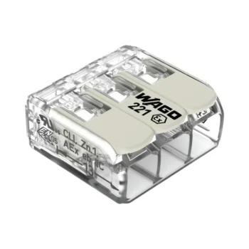 Pack of 30 Wago 221-683 3 Way 6mm Spark Proof Lever Connectors with transparent flame-retardant body and spark-resistant levers for Ex e applications in explosive areas.