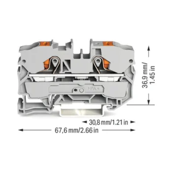 Wago 2210-1201 Wago 2210 2-Conductor Through Terminal Block with Push-Button and Push-In Cage Clamp - 800V 57A 10 mm² Grey 2