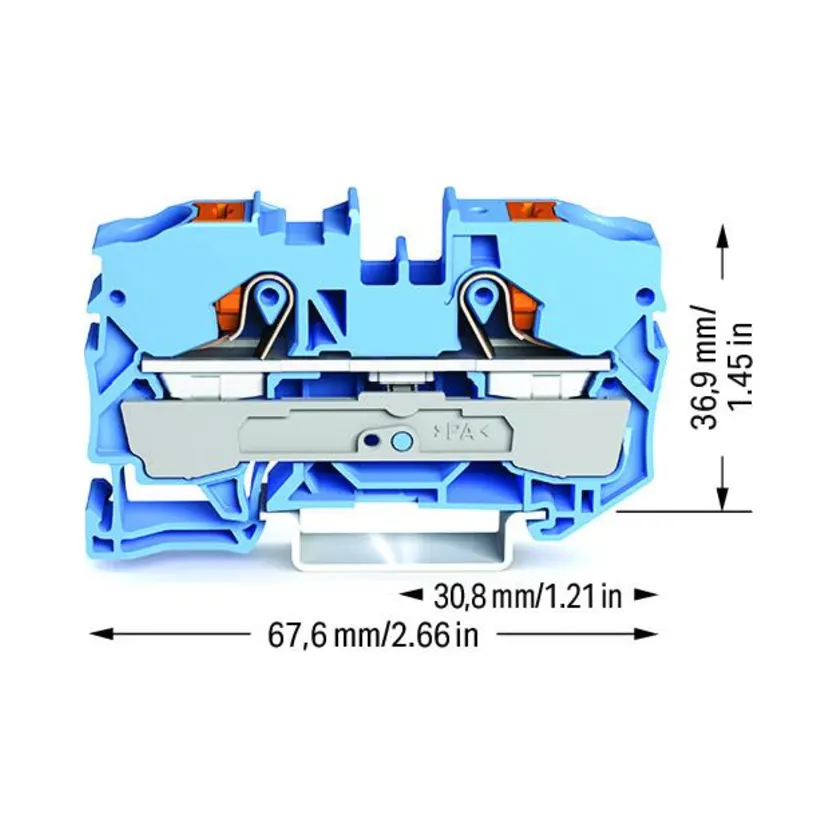 Wago 2210-1204 2-Conductor Through Terminal Block with Push-Button and Push-In Cage Clamp - 800V 57A 10mm² Blue 2 Wago 2210-1204 Wago 2210 2-Conductor Through Terminal Block with Push-Button and Push-In Cage Clamp - 800V 57A 10 mm² Blue 2