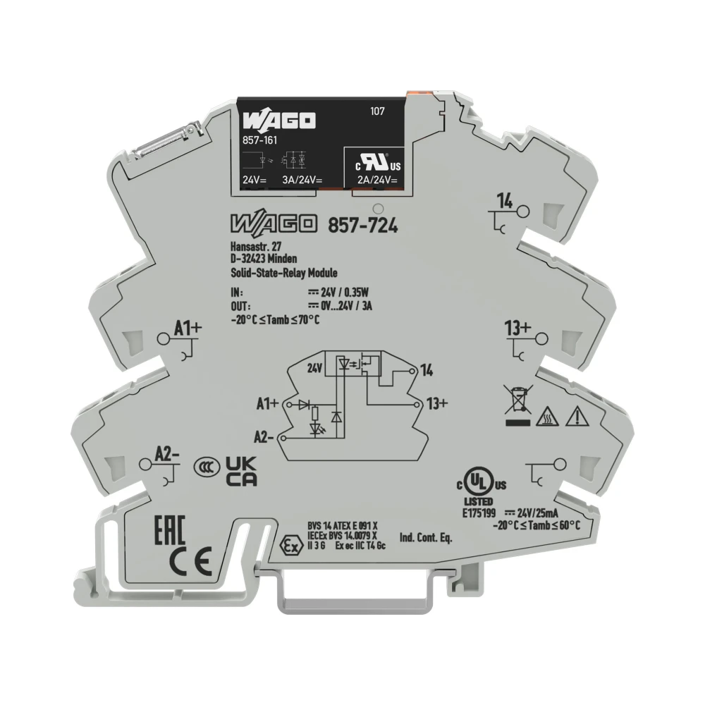 Wago 857-724 Solid-State Relay Module - 3A Grey - 24V DC Input - 0-24V DC Output 2 Wago 857-724 Wago 857 Solid-State Relay Module - 3A Grey - 24V DC Input - 0-24V DC Output 2