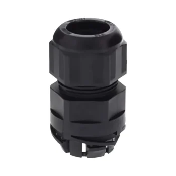 Wiska 10112062 compact M25 push-in black cable gland with IP68/IP69 ingress protection for 9–17mm cables and 0.5–4mm panel thickness.