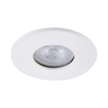 White IP65-rated bezel for Saxby ShieldONE 75 downlight – tool-free installation with 92mm coverage for bathroom-safe lighting