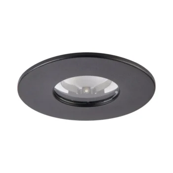 Black IP65 bezel for Saxby ShieldONE 75 fixed downlight – 92mm diameter, 3mm projection, ideal for bathrooms and wet areas.