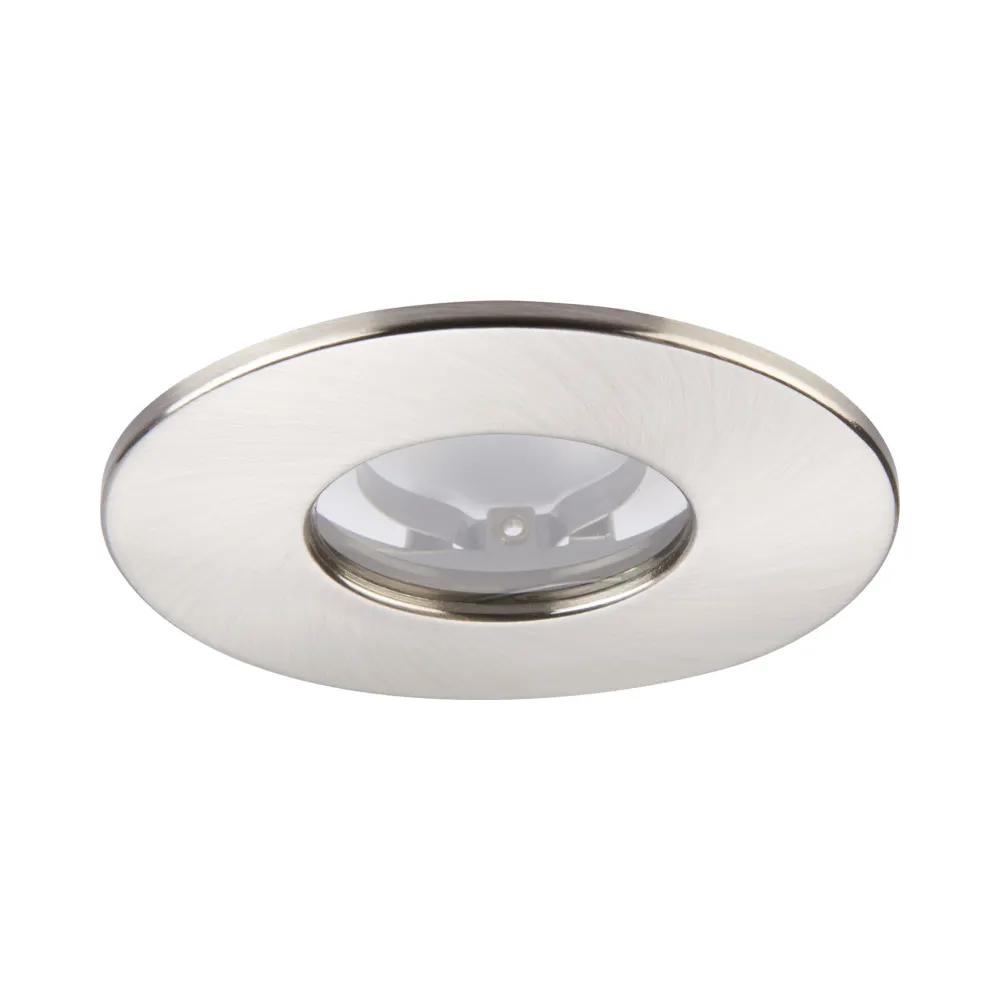 Saxby ShieldONE 75 IP65 Satin Nickel Bezel 1 Saxby ShieldONE 75 Satin Nickel Bezel – IP65 downlight trim for wet rooms and bathrooms.