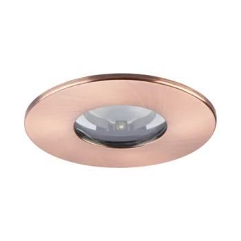IP65-rated copper bezel for Saxby ShieldONE 75 downlights – bathroom-safe and stylish with slim profile.