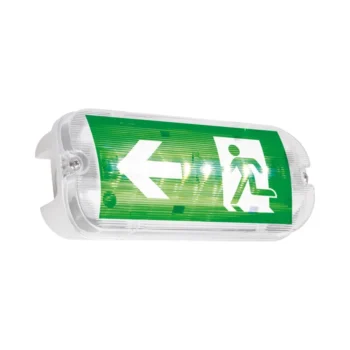 ALL LED EvacuLite Mini Emergency Bulkhead with left arrow exit sign, IP65 IK10 rated, 4.2W LED light