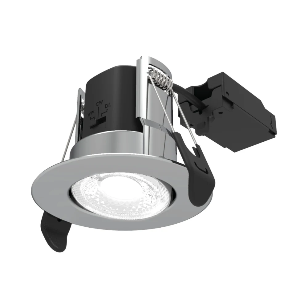 ALL LED | AFD05/A/PC/CCT | Atom | LED Downlight | IP65 230V | CCT Selectable | 5W 1 ALL LED AFD05/A/PC/CCT ALL LED Atom Polished Chrome Adjustable 5W IP65 CCT Selectable Dimmable LED Fire Rated Downlight