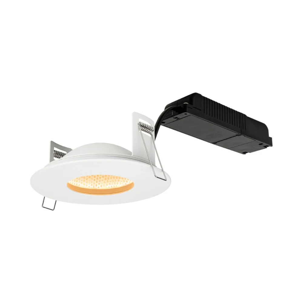 ALL LED | AFDD10W/DTW | Polaris | LED Downlight | IP65 230V | Dim-to-Warm | 8W 1 All LED Polaris 8W IP65 Dim-To-Warm Fire Rated Downlight with Polar White trim.