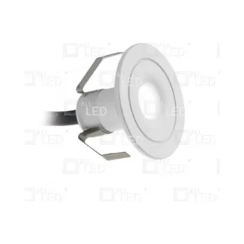 ALL LED AMKR020WH/30 Mini LED Marker Light, IP44-rated, 1W, 3000K Warm White, 20mm cut-out, polar white finish, black baffle, glare-reducing fluted design, pre-wired 2m cable.