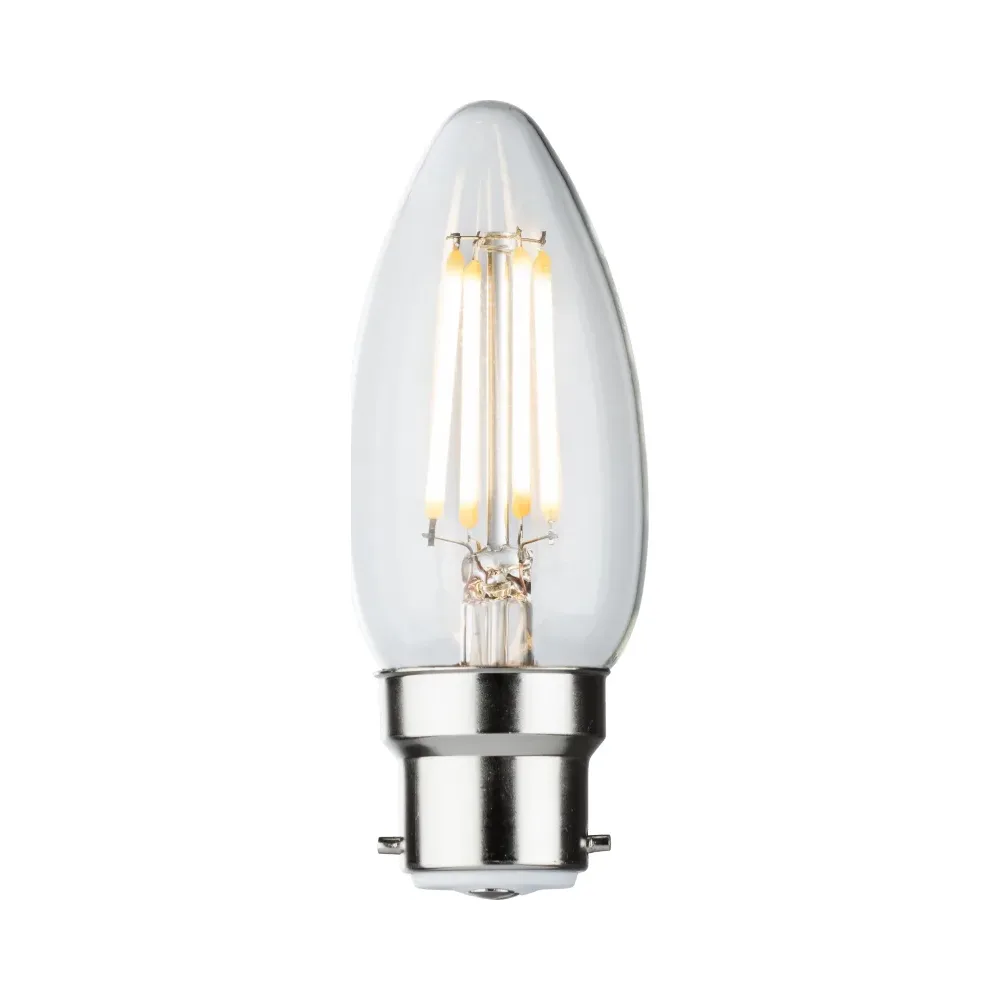 Knightsbridge 230V 4W Dimmable LED BC Clear Candle Filament Lamp - 2700K Very Warm White 1 Knightsbridge CLD4ABCC Knightsbridge 230V 4W Dimmable LED BC Clear Candle Filament Lamp - 2700K Very Warm White 1