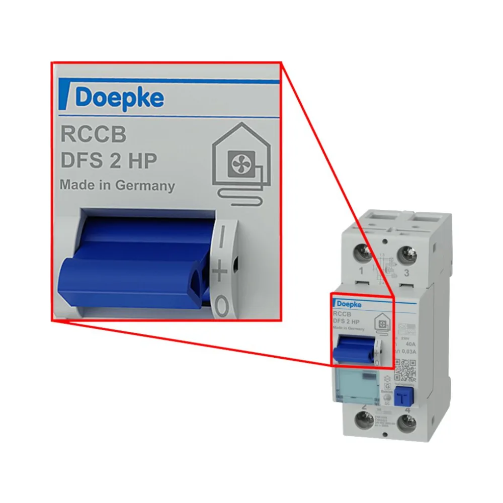 Doepke DFS2-040 40A 30mA 2 Pole Type B-HP RCCB for Heat Pumps 2 Doepke 40A 30mA 2 Pole Type B-HP Heat Pump RCCB