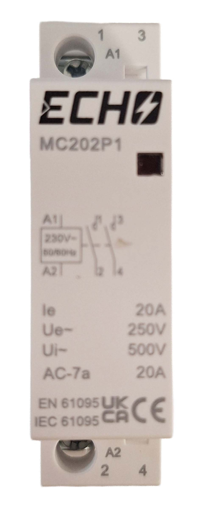 Deligo | MC202P1 | 2NO 20A AC1 230V AC | Modular Contactor 1 Deligo MC202P1 2NO 20A 230V AC Modular Contactor