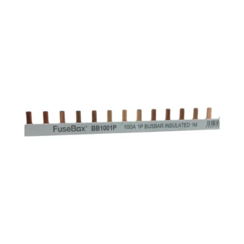 FuseBox BB1001P 100A insulated single-pole busbar, 1 metre long – designed for safe and streamlined linking of RCBOs and MCBs in FuseBox boards.