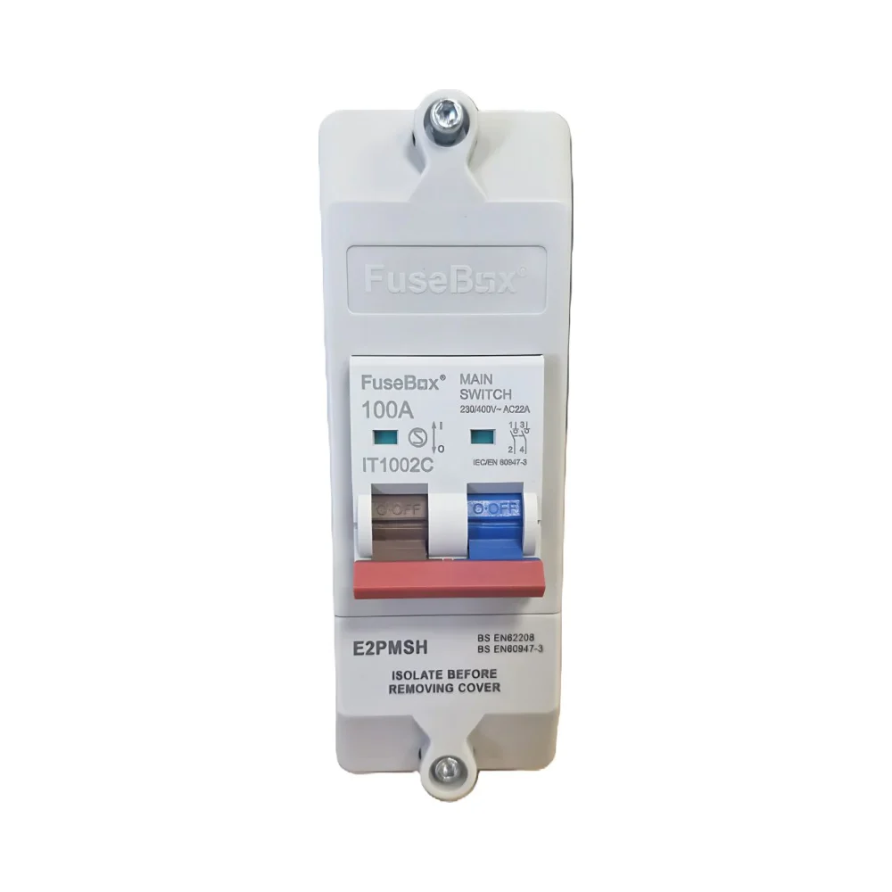 Fusebox E2PMSH 2 Pole IP20 100A Main Switch Meter Isolator 1 Fusebox E2PMSH 2 Pole IP20 100A Main Switch Meter Isolator