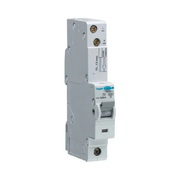 Hager ADA106U RCBO 10kA B-6A 30mA Type A 1 Hager ADA106U RCBO 10kA B-6A 30mA Type A