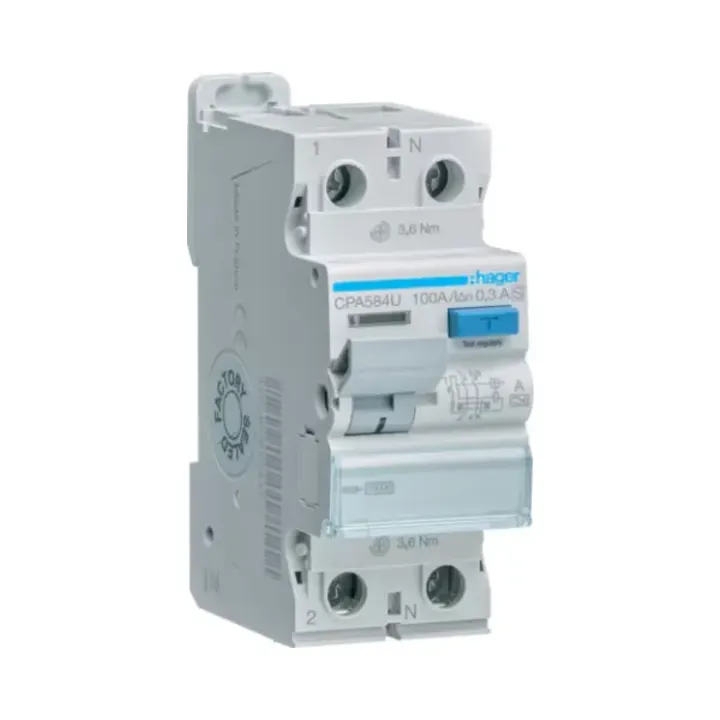 Hager CPA584U RCCB 1P+N 100A 300mA A Class - Time Delayed 1 Hager CPA584U RCCB 1P+N 100A 300mA A Class - Time Delayed