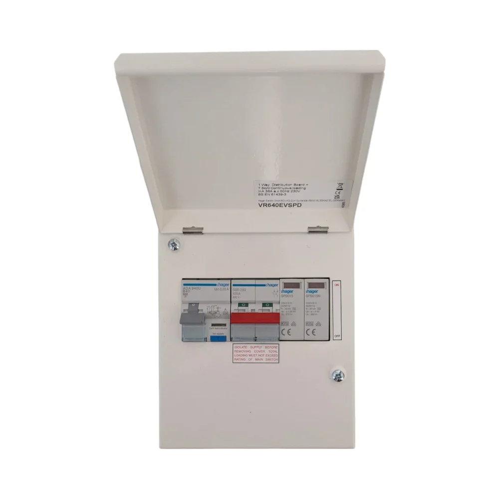 Hager VR640EVSPD 6 Way B40A DP RCBO EV Consumer Unit with Type 2 SPD 4 Hager VR640EVSPD 6 Way EV Consumer Unit with SPD