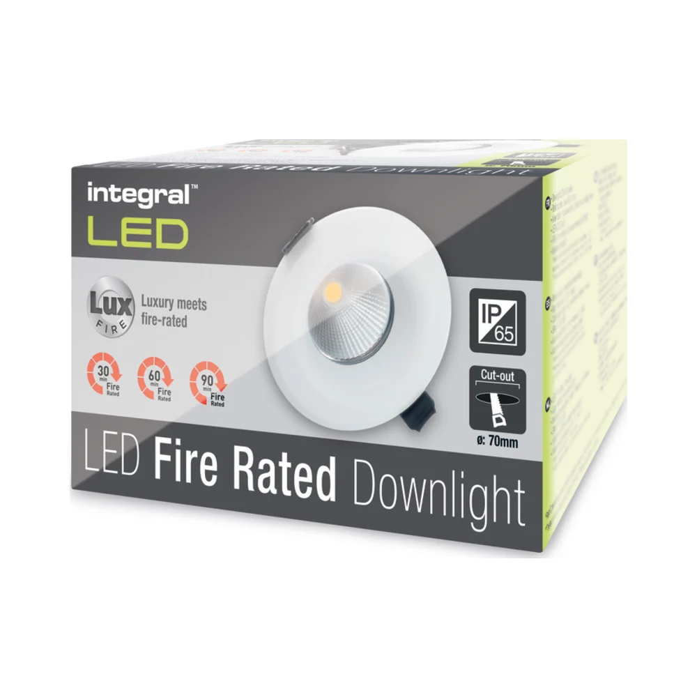 Integral | ILDLFR70A002 | Luxfire | LED Downlight | IP65 230V | 4000K Cool White | 36° | 6W 4 Integral ILDLFR70A002 Integral LED Luxfire Fire Rated Downlight - IP65 450Lm 6W 4000K 36° - Matt White 4