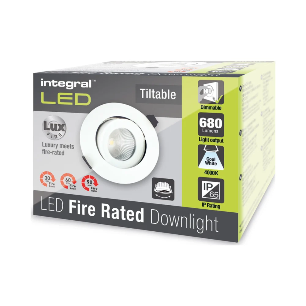 Integral | ILDLFR92C006 | Luxfire | LED Downlight | IP65 230V | 4000K Cool White | 36° | 9W 4 Integral ILDLFR92C006 Integral LED Luxfire Fire Rated Tiltable Downlight - IP65 680Lm 9W 4000K 36° - Matt White 4