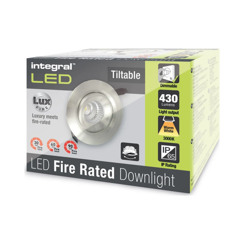 Integral | ILDLFR92C015 | Luxfire | Tiltable Bezel – Satin Nickel 3 Integral ILDLFR92C015 Integral LED Luxfire Fire Rated Tiltable Downlight - IP65 430Lm 6W 3000K 36° - Satin Nickel 3