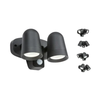Knightsbridge FLTPB Knightsbridge 230V IP65 18W LED Black Twin Spot Floodlight with PIR 1