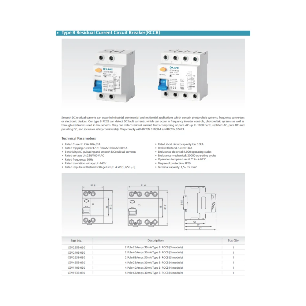 Live Electrical CEV463B-030 4 Pole 63A 30mA Type B RCCB 2 Live Electrical CEV463B-030 4 Pole 63A 30mA Type B RCCB 2