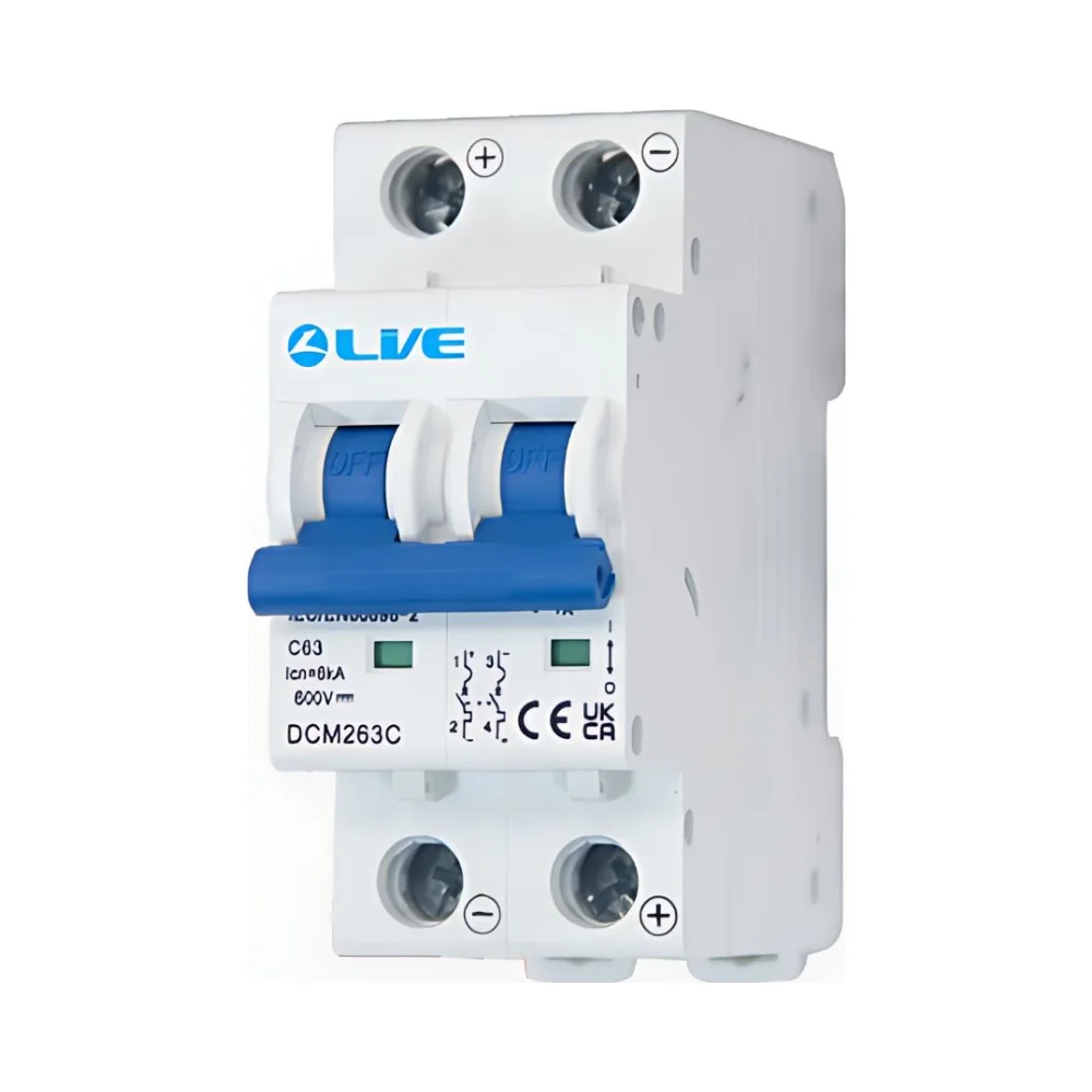 Live Electrical DCM263C 2 Pole C Curve 6kA 63A 600V DC MCB 1 Live Electrical DCM263C 2 Pole C Curve 6kA 63A 600V DC MCB